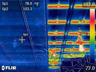 retroshield_ruthven_infrared_with_temps thermal imaging of the RetroShield® System reducing radiant heat tranfser