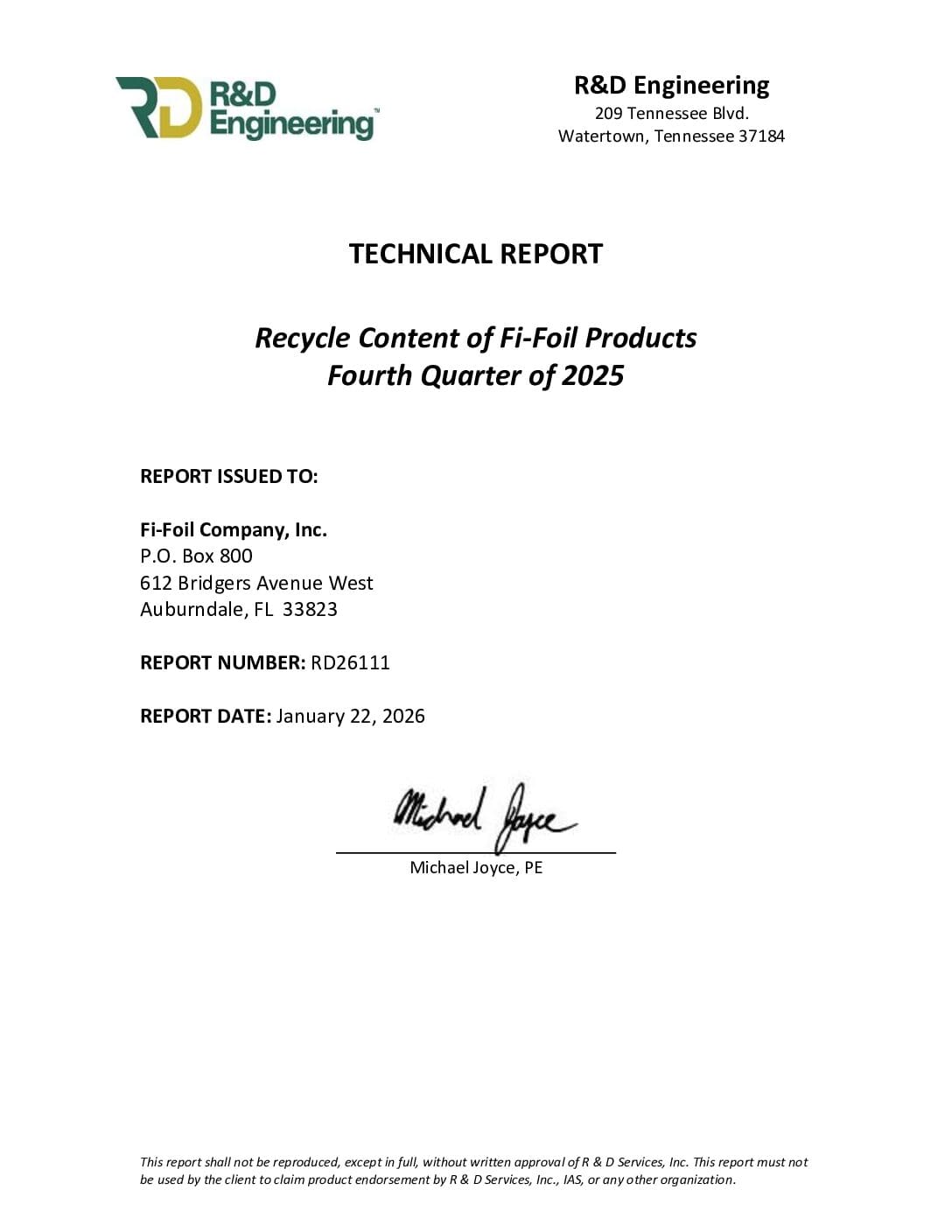 AA2 Recycled Content Verification Report