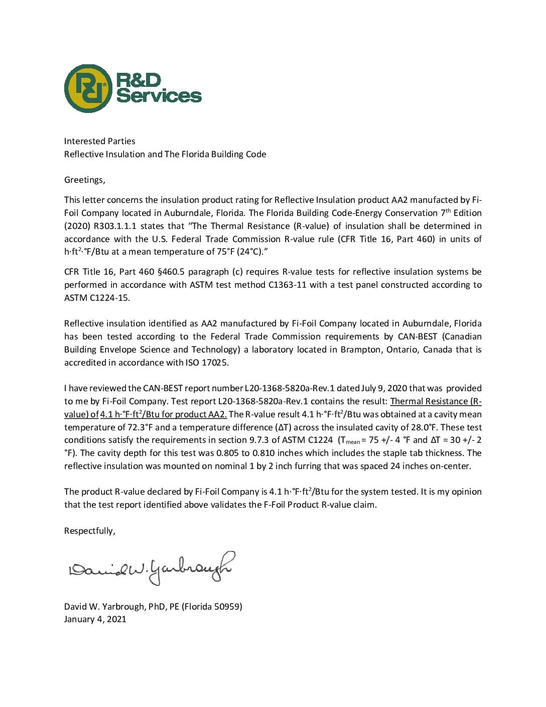 AA2 Engineering Certification Letter AA2 Perforated 24 in
