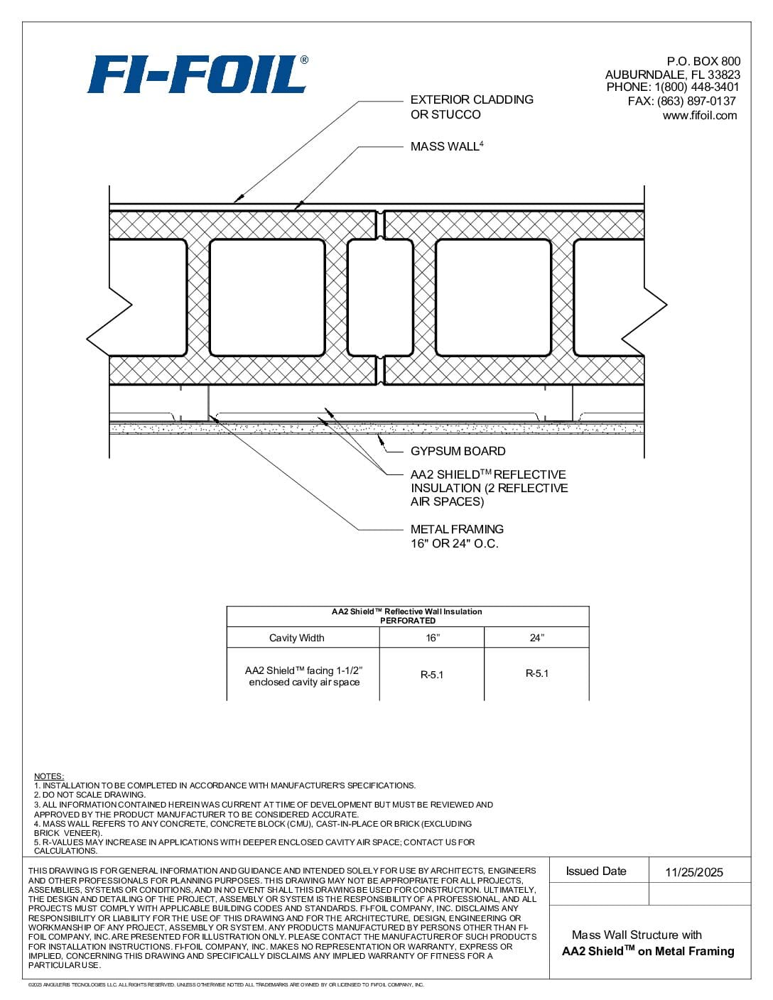 Mass Wall with AA2 Shield™ or M-Shield® on Metal Framing [PDF]