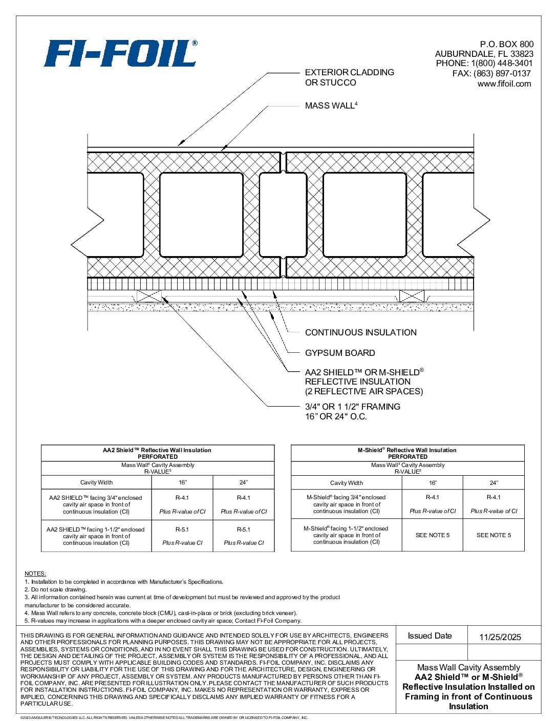 Mass Wall with AA2 Shield™ or M-Shield® and Continuous Insulation [PDF]