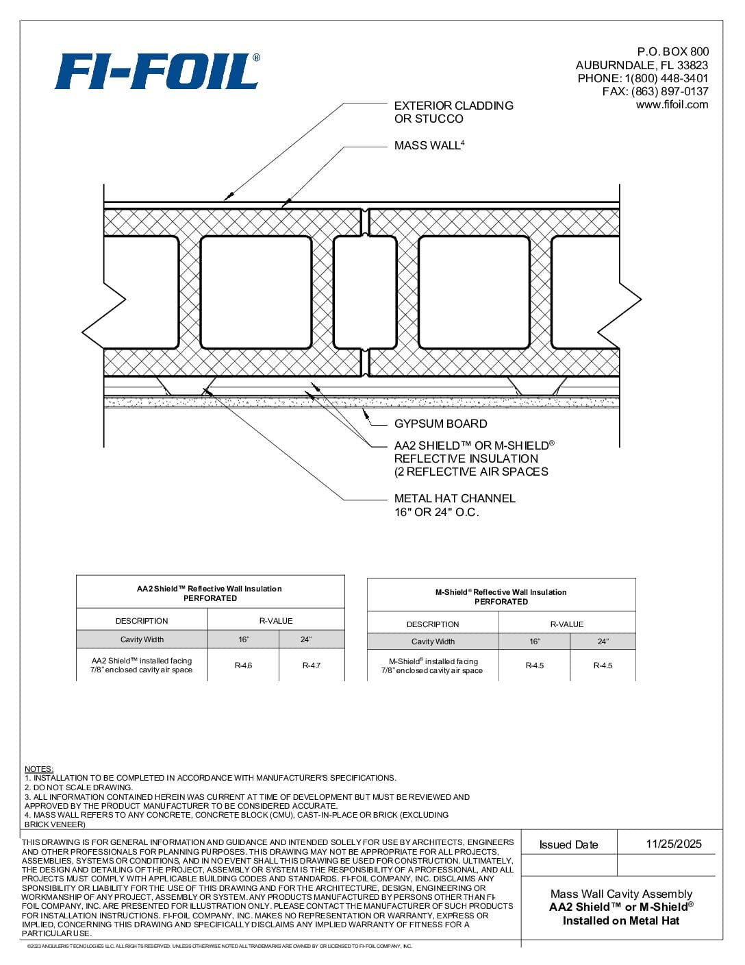 Mass Wall with AA2 Shield™ or M-Shield® on Hat Channel [PDF]