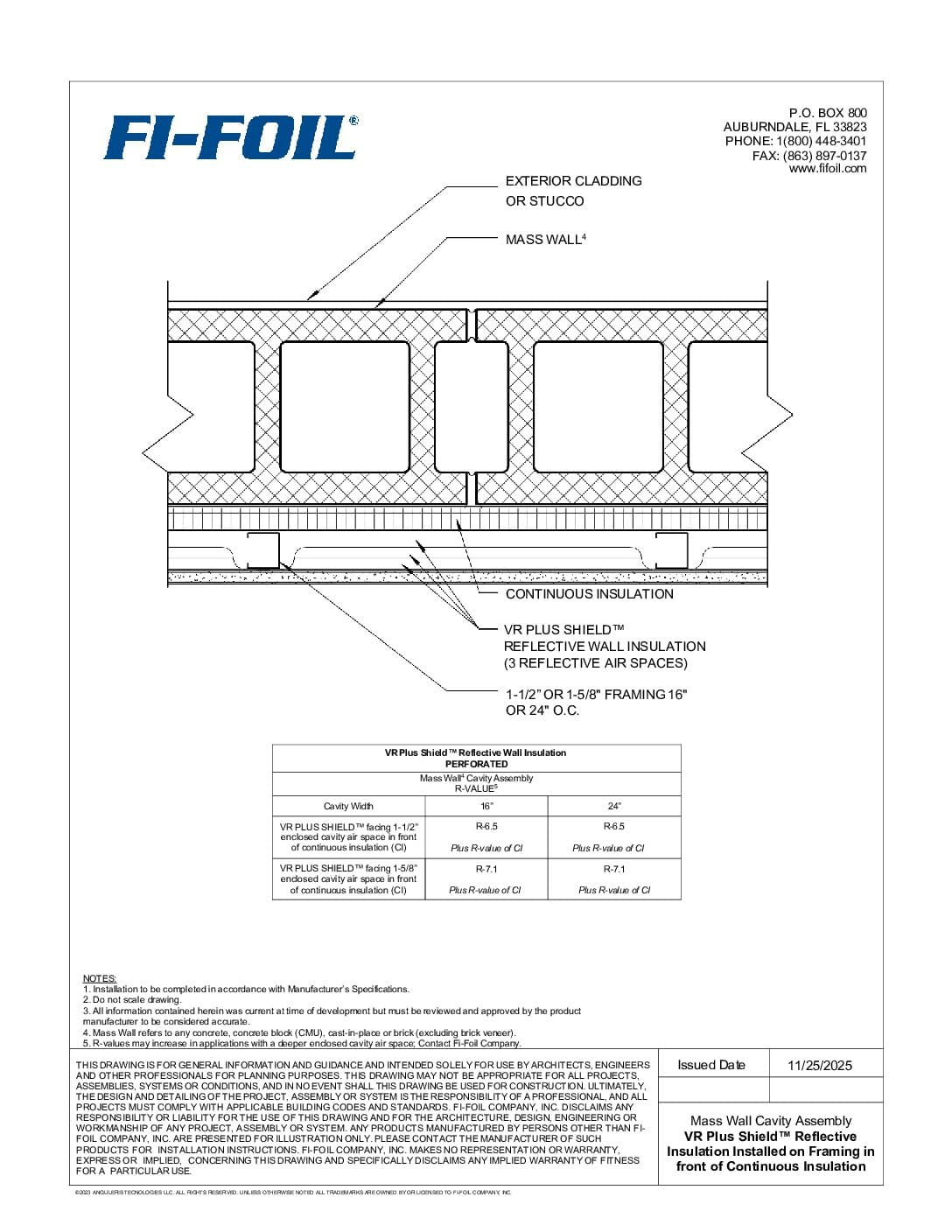Mass Wall with VR Plus Shield™ on Metal Framing and Continuous Insulation [PDF]