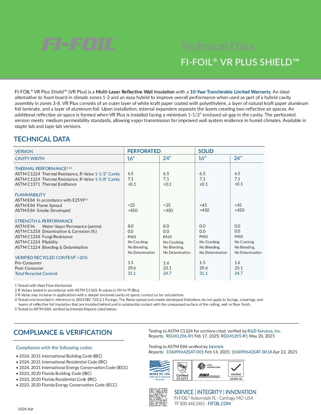 VR Plus Shield™ Technical Data Sheet